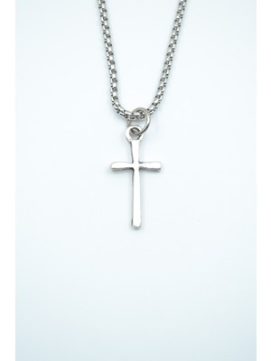 IDR Minimal Haç Gümüş Kaplama Örme Zincir Kolye