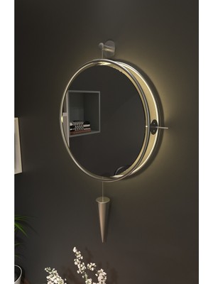 Wallover Design Lustra Mat Gümüş - Büyük Boy - Kablosuz Ledli Dekoratif Ayna – Modern Dekoratif Ayna