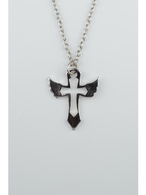 IDR Kanatlı Haç Gümüş Kaplama Düz Zincir Kolye