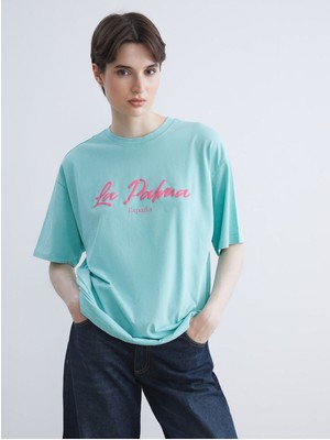 LC Waikiki Yeni Sezon Bisiklet Yaka Baskılı Oversize Kadın TIŞÖRT_8684689236237