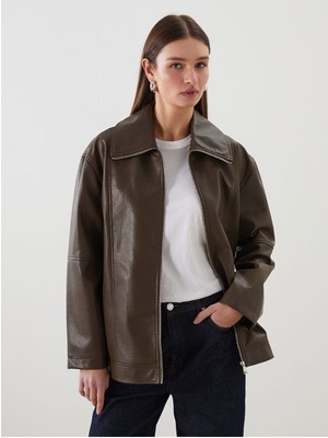 LC Waikiki Artı Yeni Sezon Oversize Kadın Deri Görünümlü CEKET_8684683949416