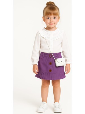 Gigi Giyim Yakası Fırfır Detaylı Çantalı Kız Çocuk Takım