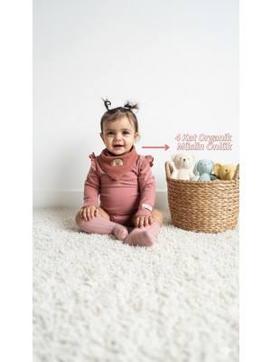Babybek Collection 4 Kat Organik Müslin Bebek Önlük(2 adet)