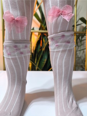 Şimo Butik Kız Bebek Çocuk Külotlu Çorap Pamuklu Fiyonklu Tüllü Fitilli Kokulu Gül Kurusu
