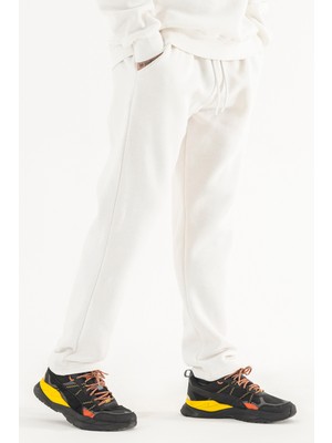 Souris Erkek Beyaz Eşofman Altı Rahat Kalıp 3 Iplik Şardonlu Düz Paça