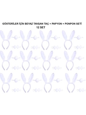 Futax Beyaz Tavşan Kostüm Seti – Taç, Papyon, Kuyruk (12’li Paket) (5690)