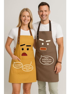Hulganz Kumaş Mutfak Önlüğü Seti 2'li Leke Tutmaz Su Itici %65 Pamuk %35 Polyester Kadın - Erkek Angry Önlük