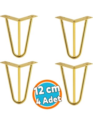Nzb Mobilya Ayağı Üçgen Modern Tasarım Koltuk Sehpa Masa Tv Ünitesi Uyumlu 12 cm Gold Altın Metal 4 Adet