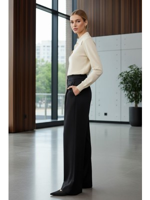 Ravencia Kadın Cepli Pileli Palazzo Pantolon