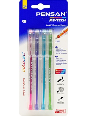 4 Adet   Pensan 0,7mm My-Tech Tükenmez Kalem Renkli 4'lü
