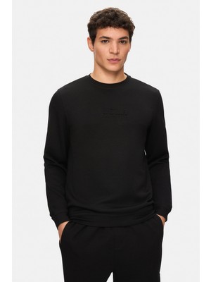 Ucla Machado Siyah Bisiklet Yaka Gofre Baskı Standard Fit Erkek Sweatshirt