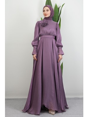 Omuzdan Pelerinli Elbise Koyu Lila