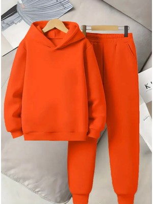 Punix Kids Punıx Kıds Özel Üretim Kapüşonlu Baskısız Düz Renk 3 Iplik %100 Pamuk Kız-Erkek Çocuk Kışlık Eşofman Takımı