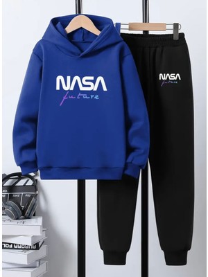 Punix Kids Punıx Kıds Özel Üretim Kapüşonlu Nasa Future Baskılı %100 Pamuk 3 Iplik Kışlık Erkek Çocuk Eşofman Takımı