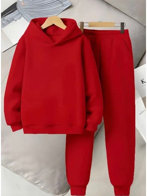 Punix Kids Punıx Kıds Özel Üretim Kapüşonlu Baskısız Düz Renk 3 Iplik %100 Pamuk Kız-Erkek Çocuk Kışlık Eşofman Takımı