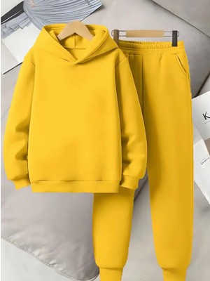 Punix Kids Punıx Kıds Özel Üretim Kapüşonlu Baskısız Düz Renk 3 Iplik %100 Pamuk Kız-Erkek Çocuk Kışlık Eşofman Takımı