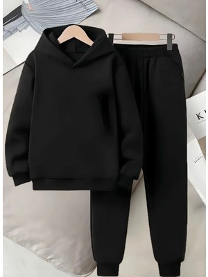 Punix Kids Punıx Kıds Özel Üretim Kapüşonlu Baskısız Düz Renk 3 Iplik %100 Pamuk Kız-Erkek Çocuk Kışlık Eşofman Takımı