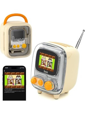 Misda Store Tiivoo-2 Fm Radyo Bluetooth Hoparlör Çalar Saatli, Pixel Art Retro Mini Küçük Sevimli Kablosuz Hoparlör, Vintage Dekor Parti Ofis Ev Masası Yatak Odası Mutfak Dış Mekan Için Uygun, Krem