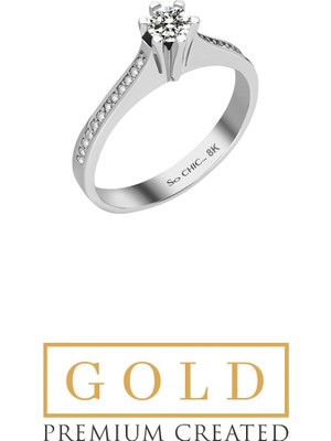 So CHIC Beyaz Altın Sertifikalı Premium Created Taşlı Tektaş Yüzük