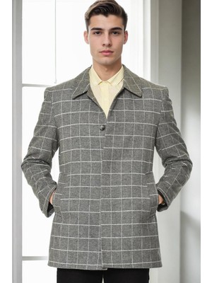 Dewberry Erkek Palto Uzun Kol Düz Gri %70 Yün %30 Polyester Orta Kalınlık