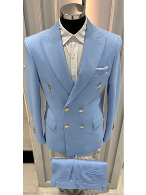 Sabri Zengin Erkek Kruvaze Slim Fit Takım Elbise