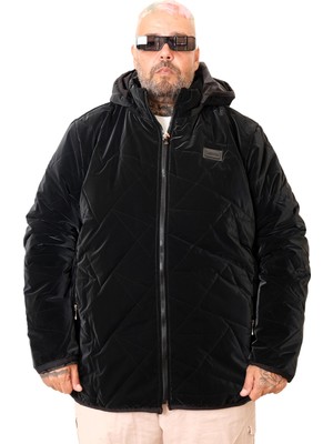 ModeXL Erkek Kapşonlu Büyük Beden Mont U25701 Siyah Kış Sezonu Fermuarlı Tasarım