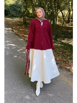 Lamelif Yaka Bağlama Detaylı Kazak Bordo