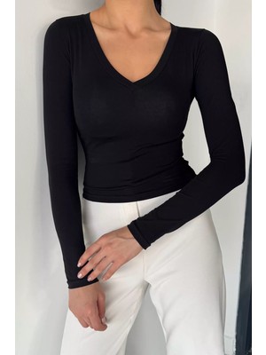 Gülseli V Yaka Uzun Kol Kadın Body Bluz P-00018942