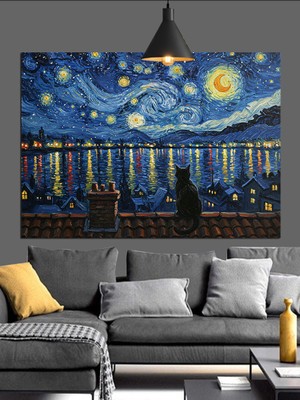 Artmeg Van Gogh Yıldızlı Gece Sanatı Dekoratif Kanvas - Mdf Ahşap Tablo