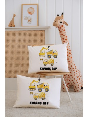Lilabio %100 Pamuk Isme Özel 2li Ekru Bebek Yastık Kılıfı 35X45 Cm-Kamyonlar