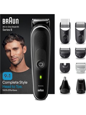 Braun 9-In-1 Multi Grooming Kit Series 5, Ultra Sharp Blades, 100MIN Runtime, Pouch - Mgk 5410+TAŞIMA Çantası (Onerous )