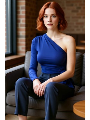 FRM Rahat ve Şık Örme Crop Bluz Tek Kol Uzun Kollu Asimetrik Yaka Özenle Seçilmiş