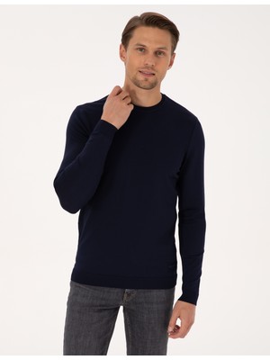 Pierre Cardin Erkek Lacivert Slim Fit Bisiklet Yaka Triko Kazak 50316798-VR033