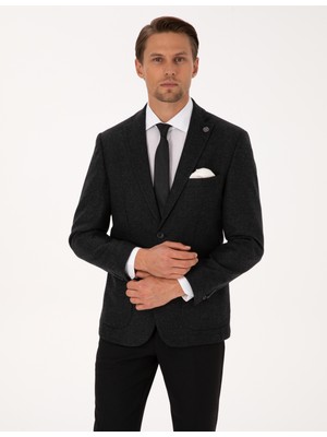 Pierre Cardin Erkek Antrasit Slim Fit Yün Karışımlı Balıksırtı Ceket 50311215-VR006