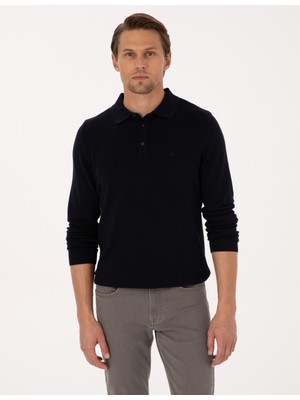 Pierre Cardin Erkek Lacivert Slim Fit Polo Yaka Basic Triko Kazak 50315405-VR033