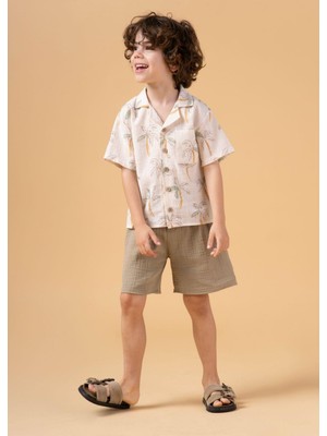 Magu Erkek Çocuk Palmiye Desenli Gömlekli Takım Şortlu Yazlık Ikili Set