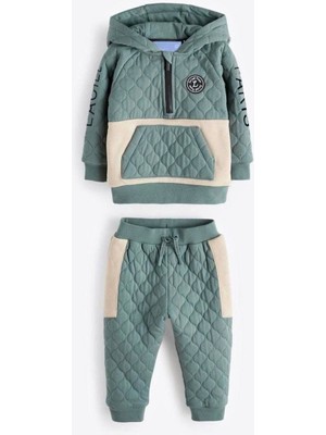 Magu Erkek Çocuk Pamuklu Kapitone Kapüşonlu Eşofman Takımı - Yeşil Bej Renkli