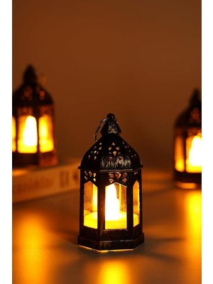 Adet LED Mum Retro Sokak Lambası Dumansız Pilli Alevli Dekoratif Yapay Mum Işıldak Bakır 1036-5