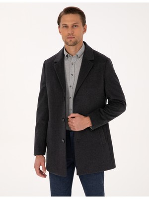 Pierre Cardin Erkek Antrasit Ex. Slim Fit Yün Karışımlı Kaşe Kaban 50314200-VR006