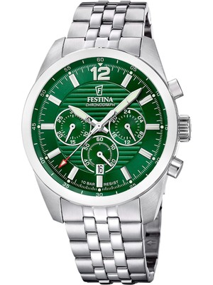 Festina F20742/2 Quartz Çelik Gri Yeşil Kadran 10 Atm 44 mm Erkek Kol Saati