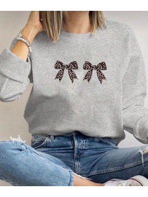 Punix Punıx Büyük Beden Özel Üretim Çift Kurdele Baskılı Yuvarlak Yaka Oversize Kadın Şık Sweatshırt