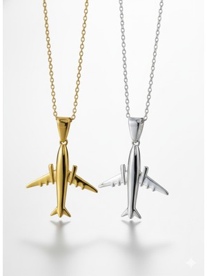 Alaja Silver Uçak Parlak Gümüş Rengi Tasarım Unisex 925 Ayar Gümüş Kolye