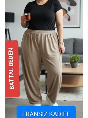 Kadın Bayan Fransız Kadife Battal Büyük Beden Bel Lastikli Cepsiz  Eşofman Altı Pantolon Pijama Tayt