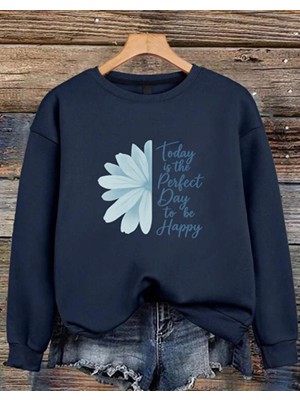 Punix Punıx Büyük Beden Tasarım Çiçek Motto Yazı Baskılı Kışlık Bisiklet Yaka Kadın Sweatshırt