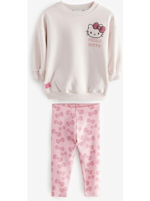 Magu Kız Çocuk Pamuklu Pudra Sweatshirt ve Desenli Tayt Takım – Fiyonklu Tasarım