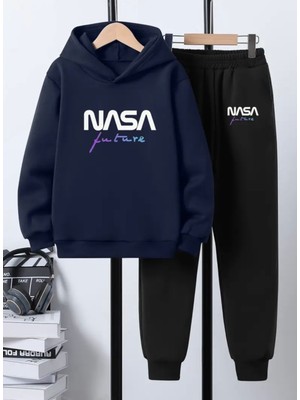 Punix Kids Punıx Kıds Özel Üretim Kapüşonlu Nasa Future Baskılı %100 Pamuk 3 Iplik Kışlık Erkek Çocuk Eşofman Takımı