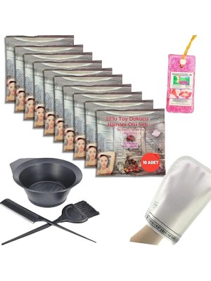 10 Paket Hamam Otu Toz Tüy Dökücü + Boya Kabı + Tarak + Fırça + Hamam Kesesi + Topuk Taşı Banyo Seti