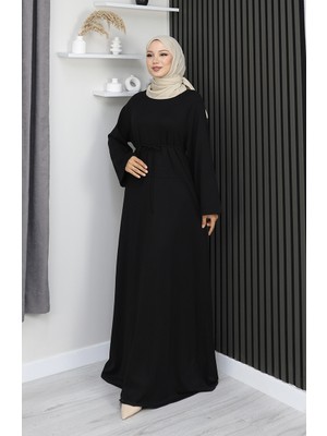 Oysho Kumaş Kuşaklı Tesettür Elbise 2162-03 Siyah