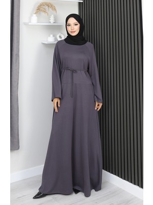 Oysho Kumaş Kuşaklı Tesettür Elbise 2162-05 Antrasit