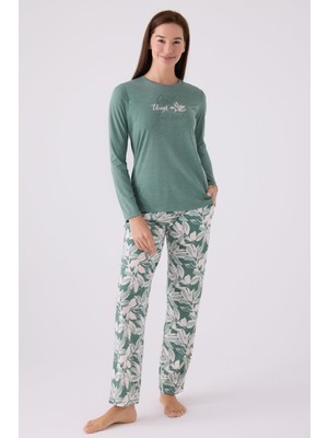 Arnetta Kadın Bisiklet Yaka Uzunkol Pijama Takım, Viskon Dokuma, Büyük Beden Kadın Pijama Takım